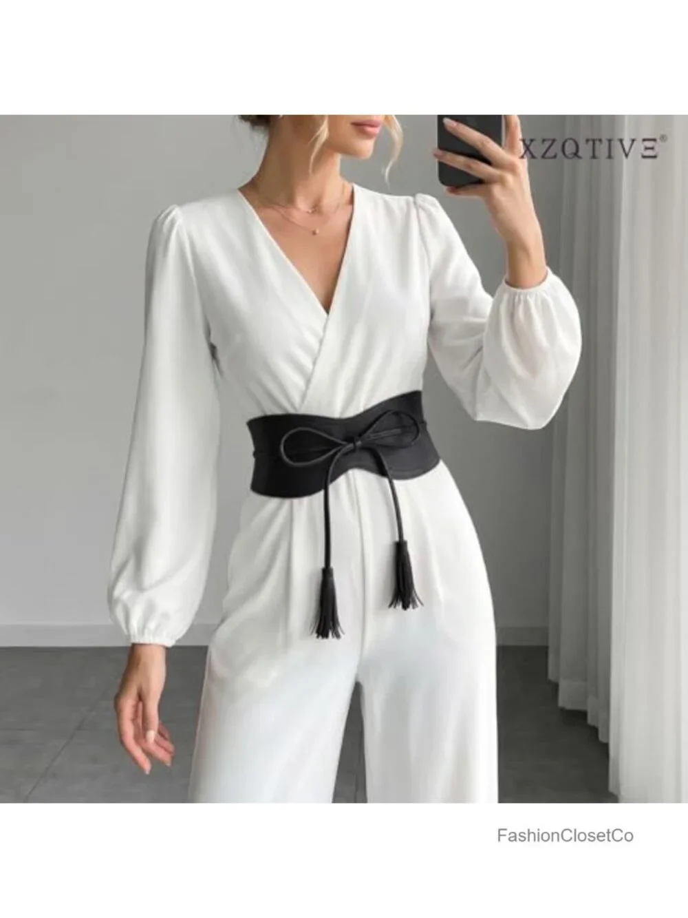 Faux Leather Wide Tassel Obi Wrap Belt for Dresses